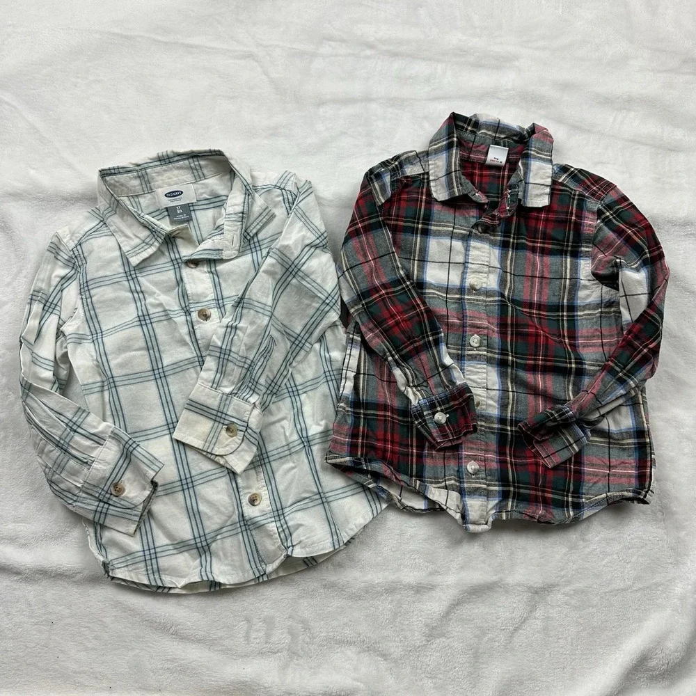 Old Navy Button Up Shirts Boy's 3T Set Of 2 Long Sleeve
